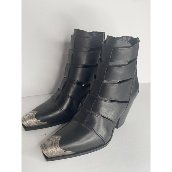 FREE PEOPLE Boots Brayden Washed Black Leather Fisherman Booties EU 38.5 US 8 - Picture 5 of 7